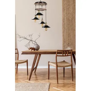 Industrial Rustic Chandelier, Wooden Body & Metal Cap, 35 cm Diameter, 80 cm Height, Adjustable, E27 Socket, Brown & Black | Perfect for Country Homes