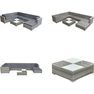 vidaXL 8 tlg. Garten Lounge Set mit Auflagen Poly Rattan Grau - Garten-Sofagarnitur - Garten-Sofagarnituren - Gartensofa-Set - Gartensofa-Sets - Grau