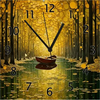 Wallario Design Wanduhr Boot im goldenen Licht aus Echtglas, Größe 30 x 30 cm - Gelb