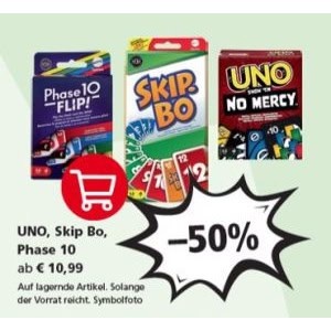 50% Rabatt auf UNO / SKIPBO / Phase10 Spiele bei Pagro