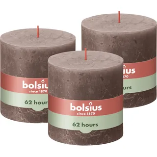 Bolsius Rustik Stumpenkerze 10 cm taupe 3 St.