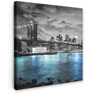 MuchoWow Leinwandbild New York - Skyline - Stadt - Blau 20x20 cm , Textil , Quadratisch , 20x20 cm , FSC 100% , gerahmt , Bilder & Rahmen, Bilder, Leinwandbilder