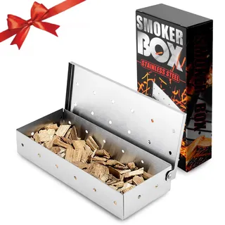 Joyeee Räucherbox, Edelstahl Räucherbox für BBQ, Räucherbox für Gasgrill, Kohlegrill, Holzkohlegrills & Kugelgrill, für aromatischer Rauchgeschmack im Fleisch
