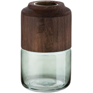 Gilde Deko Vase Glasvase - aus Glas und Holz - Deko Herbst Wohnzimmer Geschenk für Frauen - Farben: braun grün - Höhe 28 cm