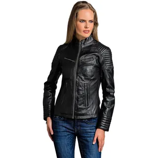 Urban Leather Kurze Biker Damen Lederjacke LB01, Schwarz, Große : M