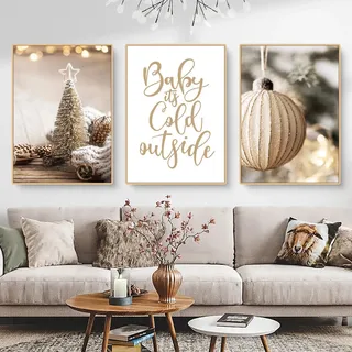 CULASIGN 3er Weihnachten Poster Set, Winter Bilder, Weihnachtsbaum Schneemann Wandkunst Wandbilder, Wohnzimmer Schlafzimmer Wanddeko, ohne Rahmen (DEF,30x40cm)