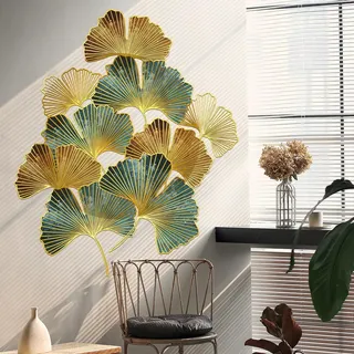 WandSticker4U®- XL Wandsticker GINKGO BLÄTTER in Gold Braun Grün (73x87 cm) I Wandsticker Pflanzen Gräser I Wand Deko für Wohnzimmer Schlafzimmer Küche Bad Flur Möbel Aufkleber GROß