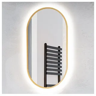 Lomadox - Badezimmer led Spiegel, oval, in gold MIRROR-56, b/h/t ca. 50/90/3,5 cm