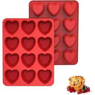 SILIVO Muffins Backform Herz, 2 Stück Muffinform Herz Silikon für 12 Muffins, Cupcake, Antihaft Herzform Seifenform Silikon für Seife, Kerze
