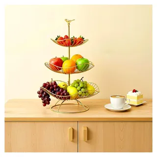 3-stöckiger Obstkorb aus Metall Etagere für Obst, Früchtekorb und Obstkorbständer für Küche, Bad, Esstisch (Gold)