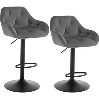2er Set Barhocker - Drehbar und höhenverstellbar - Mit Fußstütze - Sitzhöhe 62,5–84 cm - Für Kücheninsel/Bar - Dunkelgrau