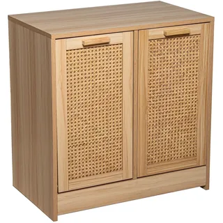 DRW Wäschekorb aus MDF-Holz und natürlichem Rattan, 66 x 40 x 68 cm
