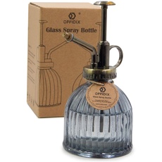 OFFIDIX Glasbewässerungssprayflasche, 6,3 Zoll hoher Vintage Style Spritzer mit Bronze-Kunststoff-Toppumpe Eine Handgießkanne (Dunkelgrau)