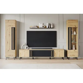 Home Affaire Wohnwand »Helsinki, Modernes Set mit verglaster Vitrine« Komplett-Set, 4 Stk. tlg., schwarz