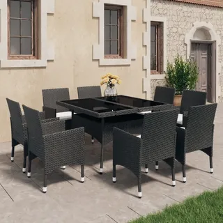vidaXL Polyrattan Garten Essgruppe 9-tlg. schwarz