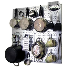 Wall Control Küchen-Stecktafel-Organizer, Töpfe und Pfannen, Stecktafel, Aufbewahrungs- und Organisations-Set mit metallischer, silberfarbener Stecktafel und schwarzem Zubehör