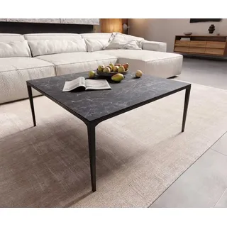 DELIFE Couchtisch Levente 85x85 cm Keramik Laminam®Nero Greco Anthrazit Gestell Metall Schwarz - Weiß, Grau