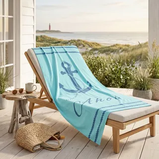 MTOnlinehandel Badetuch Anker-Motiv, 90x180cm, 100% Baumwolle, weiches, saugfähiges XXL Handtuch, Strandtuch, Liegetuch, maritim (AHOI)