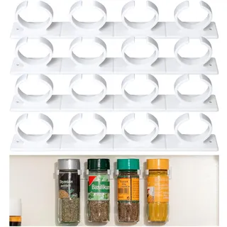 Gewürze Organizer zum Kleben, für bis 16 Gewürzdosen, Weiss, für Gewürz-Streuer mit Ø 33 - 45 mm und max. 150 Gramm, Gewürz Halterung für Gewürzgläser, Schrankeinsatz Gewürzregal, Glashalter Schrank