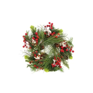 COM-FOUR® Türkranz Weihnachten - Adventskranz mit Pinienzapfen, Beeren und Blättern - Dekokranz - Weihnachtsdeko - Tischkranz - Weihnachtskranz