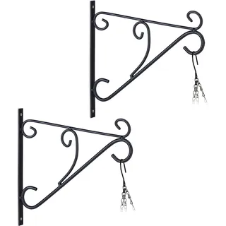 relaxdays 2er Set Blumenampel Halterung - Schwarz