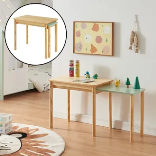 Ausziehbarer Kindertisch 'Skellefteå' Kinderschreibtisch 60x38x52 cm Kiefernholz + MDF Natur/Mintgrün - Grün
