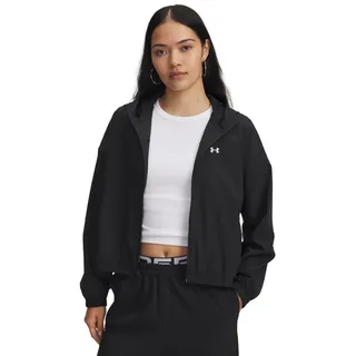Under Armour Rival Woven Jacke Hoodie, Damen Sportjacke mit UA-Storm-Technologie, Wasserabweisende Trainingsjacke mit 4-Wege-Stretch,Black/Black/White,MD