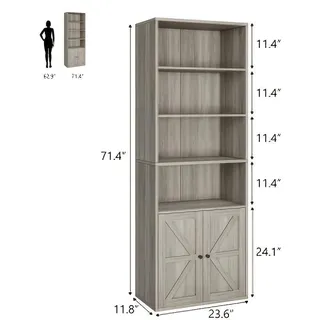 Bücherregal – Industrielles Wandregal mit Türen und offenen Fächern – Robuste Holzkonstruktion für das Wohnzimmer