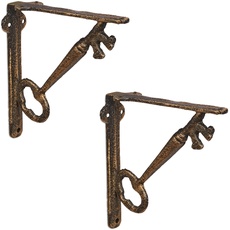 Bild von Regalwinkel Set, 2 Winkel, Schlüssel Design, HBT: 14,5 x 4 x 14,5 cm, Wandregal-Halterung, Gusseisen, Bronze