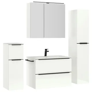 Nobilia Badezimmer , Schwarz, Weiß Hochglanz , Metall , 5-teilig , 5 Fächer , 3,2 Schubladen , G , 141 cm , Goldenes M, Made in Germany , Griffeauswahl, hängend, Zusatzausstattung erhältlich, Typenvielfalt , Badezimmer, Badmöbelsets & Badmöbelserien, Badmöbel-Sets