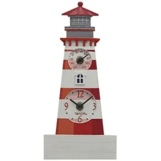 Taylor Precision Products Leuchtturm-Uhr mit Thermometer, Kunstharz, 30,5 cm, mehrfarbig