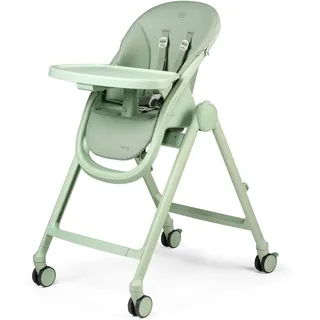 PEG Living Hochstuhl ab Geburt, Zeitgemäßes Design, Liegefunktion, Höhenverstellbar, Doppelttablett, 4 Räder 360°, Kompakte Faltung, 0–3 Jahre (0–15 kg), Sage