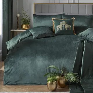 Laurence Llewelyn-Bowen Bettbezug-Set aus Samt, Kingsize-Bett (230 x 220 cm), 2 Kissenbezüge, weiche Haptik, Designer-Bettwäsche-Set in Dunkelgrün