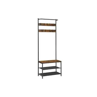 VASAGLE Garderobenbank mit Haken und Schuhrost HSR411B01 braun, schwarz Metall 64,0 cm