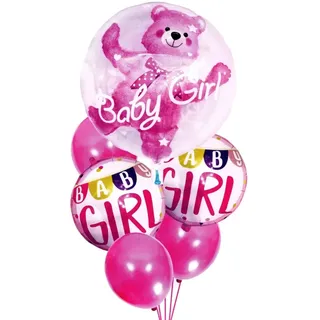 Aga Set von aufblasbaren Ballons mit Konfetti BABY GIRL 6 Stück - Rosa