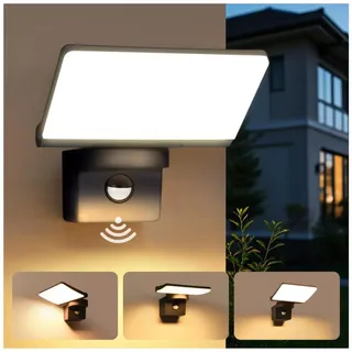 YindaLux 14W Außenlampe mit Bewegungsmelder LED, IP65 Wasserdichte Wandleuchte Außen/Innen, 3000K Aussenleuchte mit Schwenkbar LED Panel, Modern Außenwandleuchte für Terrasse Eingang, Schwarz
