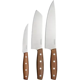 Fiskars Folken Messer-Set, 3-teilig, Kochmesser, Santokumesser und Tomatenmesser, Klingen aus deutschem Edelstahl, Griffe aus FSC-zertifiziertem Ahornholz, 1075689