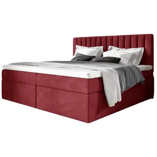 Fun Möbel Boxspringbett Schlafzimmerbett LINNEA 180x200cm Stoff Rot inkl. Bettkasten - Rot