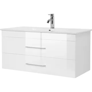 Waschtisch WELLTIME "Florenz", weiß (weiß, weiß), B:100cm H:50cm T:46cm, MDF, Waschtische, Waschtisch, Waschplatz mit 2 Auszügen und Softclose Breite 100cm