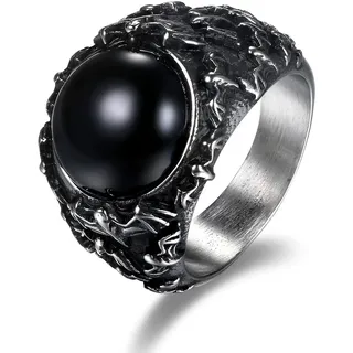 JewelryWe Ring Herren Siegelring Vintage Edelstahl Herren-Ring mit Ovalem Stein Punk Adler Fingerring Bandring Daumen Band Marine Schmuck Geschenk für Männer Vater Silber