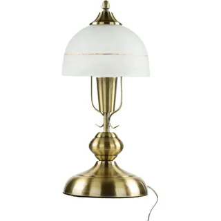 Licht-Erlebnisse Jugendstil Tischleuchte in Bronze Weiß Alabasterglas E14 mit Kabelschalter Nachttischlampe Tischlampe Schlafzimmer