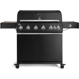 BURNHARD® Fat FRED Deluxe Gasgrill 6-Brenner, Edelstahlrost, Schwarz-Matt | 900°C Infrarot-Zone, Heckbrenner, Seitenkocher, Aludruckguss-Edelstahl-Brennkammer, 27.2 kW Leistung