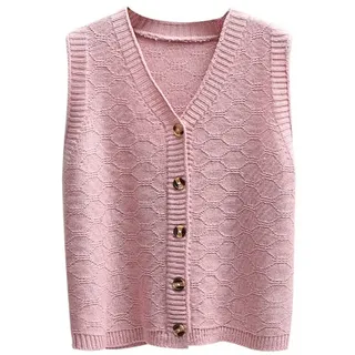 LCDIUDIU Pullunder Für Damen,Damen V-Ausschnitt Pullover Weste Retro Rosa Einfarbig Kurze Strickjacke Raute Geometrische Jacquard Ärmellos Strickwesten Preppy Style Jumper Uniform Tank Top,L