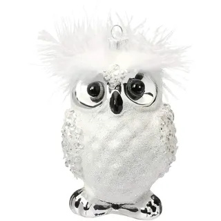 Christbaumschmuck Figuren Eulen - Weiße Eule 11cm // Handarbeit mundgeblasen Handbemalt Weihnachtskugeln Baumkugeln Baumschmuck lustig Glücksbringer Geschenk Germany