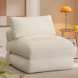 VASAGLE Schlafsessel aus Cord, Faltbares Sofabett mit Kissen | Schaumstoff, 89 x 89 x 78 cm / 89 x 195 x 43 cm, Warmweiß, für Gästezimmer, CAMILA Kollektion LCS211W101