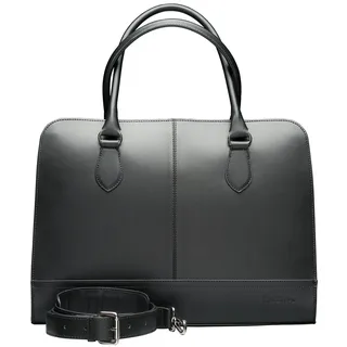 Su.B Laptoptasche 15.6 Zoll für Damen, Umhängetasche aus Spaltleder mit Schulterriemen und Kofferband, Hergestellt in Italien - Schwarz