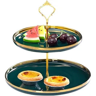 Shibida Dessertständer 2 Schichten Kuchenständer Keramik Kuchenständer Runde Gebäckständer Muffinständer Käseteller Dessertständer für Hochzeitsfeier Geburtstag Dessert Kuchen Ständer Cupcake Halter