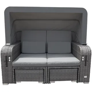 HOME DELUXE - Strandkorb HOLBY - 160 x 69 x189 cm - per Gasdruckfeder herausfahrende Sitzplätze I Gartenliege Louneginsel Volllieger - Grau