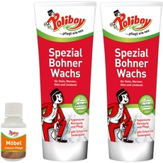 POLIBOY Spezial Bohner Wachs - Farbloses Bodenwachs für Schutz und Schmutzfixierung - 2x 250ml - Mit Produkt-Probe - Made in Germany