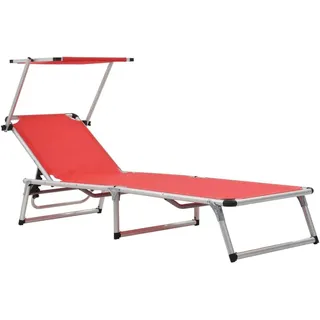vidaXL Klappbare Sonnenliegen mit Dach 2 Stk. Aluminium Textilene Rot - Rot